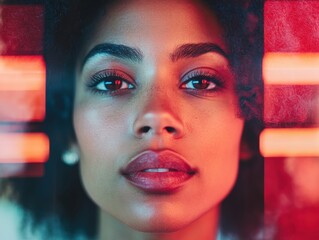 Poster - Luminous Neo-Futurism Bold Diversity Portrait Illuminating Pan American Day with Vibrant Cinematic Color Blocking - Next-Gen Creative Expression and Cultural Empowerment