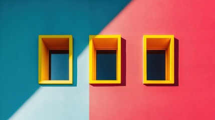 Poster - Chromatic Minimalism Bold Yellow Window Frames Disrupting Geometric Color-Block Design - Contemporary Visual Branding and Digital Marketing Aesthetic