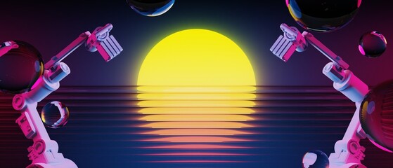 Wall Mural - 3d illustration rendering of y2k 2000s gamer technology futuristic fantasy metaverse cyberpunk sci-f