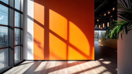 Leinwandbilder - Sunset-Inspired Urban Workspace Design Vibrant Minimalist Office with Dynamic Light Architecture, Showcasing Next-Gen Flexible Professional Environments