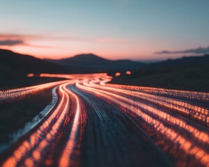 Fototapete - Summer Tech Horizons Dynamic Light Trails Visualizing Digital Transformation and Infinite Potential for Innovative Marketers and Visionary Brands