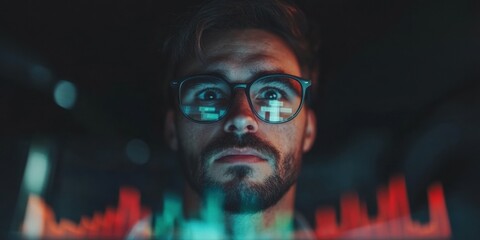 Fototapete - Cyberpunk Data Visualization Immersive Tech Professional Analyzing Digital Performance Metrics with Intense Futuristic Visualization - Next-Gen Business Intelligence Insights