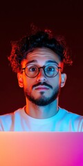 Leinwandbilder - Digital Nomad Aesthetic Gen Z Professional in Minimalist Portrait, Vibrant Cyberpunk Lighting - Empowering Remote Work Creativity and Tech-Forward Personal Branding
