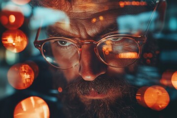 Poster - Cinematic Tech Insight Immersive Professional Portrait of Digital Strategist in Moody Low-Light Environment - Innovative Mindset and Creative Vision Exploration