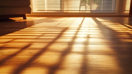Leinwandbilder - Mindful Minimalism Golden Hour Ambient Lighting Design - Wellness Architecture Capturing Soft Geometric Shadow Play and Sustainable Wooden Flooring Trends