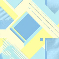 Aufkleber - Abstract Geometric Composition in Pastel Yellow and Blue Hues, Featuring Lines, Shapes and Textures