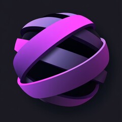 Aufkleber - Abstract Sphere Intertwined with Ribbons in Purple and Gray Hues on a Dark Background, Dynamic Modern Design