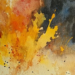 Aufkleber - Abstract Watercolor Painting with Vibrant Hues: A Dance of Yellow, Orange, Red and Dark Accents