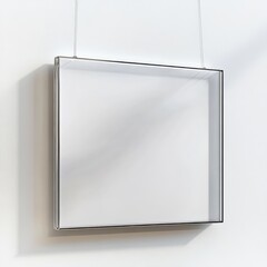 Poster - Hanging Modern Square Frame on White Wall with Subtle Shadow - Template for Art, Photos, or Presentations.