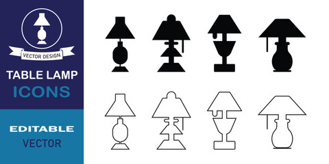 Poster - table lamp icon set. modern black table lamp vector silhouette symbol website logo design. simple fl