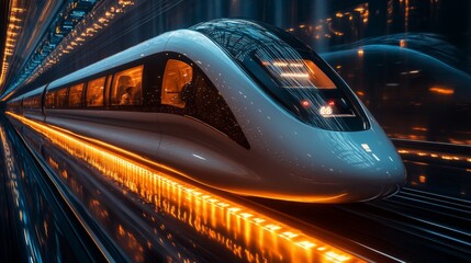 Leinwandbilder - A sleek smarttrain is positioned in a futuristic transport infrastructure.