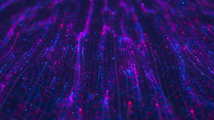 Poster - Big data light speed flow. Abstract digital data stream of quantum computing. Cyberspace of qubit trail waves. Modern tech information transmission.