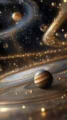 Wall Mural - cosmic scene featuring a majestic planet surrounded by swirling galaxies, shimmering stars, and cele