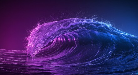 Wall Mural - vibrant neon ocean wave - a stunning of a large ocean wave illuminated with vibrant neon purple and 