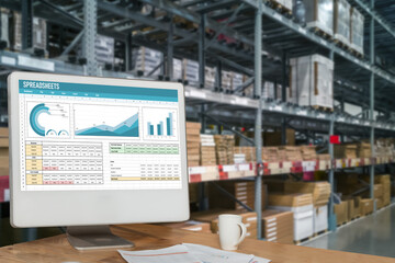 Poster - spreadsheet document information financial startup concept. data and graphs in spreadsheet documents