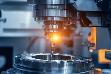 Fototapete - Precision CNC machine in action inside modern workshop Generative AI