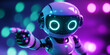 © GaMe - Cute futuristic AI robot with glowing neon eyes pointing in cyber world