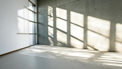 Aufkleber - Sunlight window, through a minimalist text shadows across a streams white room featuring copy space for casting video 4k