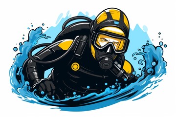Aufkleber - Minimalist diver logo on a white background   isolated design with simple features
