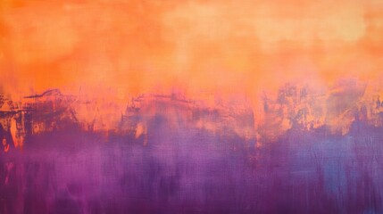 Poster - Sunset gradient painting blending warm orange, soft pink, and deep purple, creating textured abstract landscape with serene, peaceful atmosphere