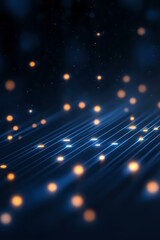 Aufkleber - abstract glowing orange particles floating over illuminated blue parallel lines creating futuristic 