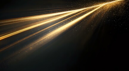 Poster - Glowing golden light rays streak across dark background with sparkling particles, creating dramatic diagonal lines and ethereal atmospheric effect.