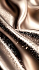 Poster - Luxurious brown satin fabric with sparkling glitter texture creates elegant flowing waves and folds, perfect for fashion and luxury backgrounds.