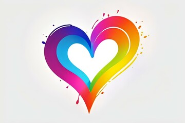 Poster - Rainbow colored heart shape with paint splash effect and white center on light background, isolated design element for love and pride concepts.
