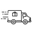© Evgenia - Delivery truck with motion lines and box icon as concept of express shipping ecommerce logistics courier parcel service real-time route and app order tracking