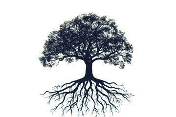 silhouette of a tree with visible roots isolated on transparent background
