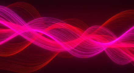 Poster - Glowing pink and red lines abstract background, digital wave design, futuristic illustration for technology banner, modern template for presentation and advertising card