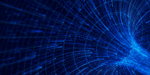Poster - closeup of abstract data flow in cyber wormhole. quantum computing information vortex. digital singu