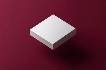Poster - Simple white box suspended above a deep red surface, showcasing minimalist design and shadow play