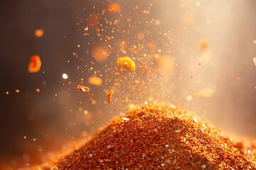 Poster - Spices scatter delightfully in a warm kitchen during evening meal preparation