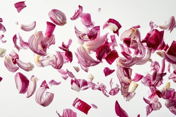 Poster - Chopped red onions floating in the air against a simple background