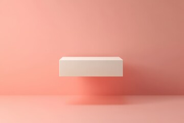 Fototapete - Minimalist display of a floating shelf against a peach-colored wall in a modern interior setting