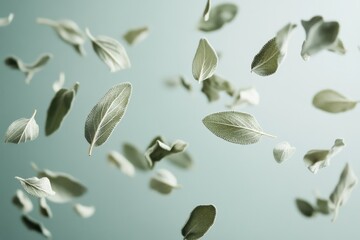 Aufkleber - Floating sage leaves create an ethereal atmosphere in a serene setting