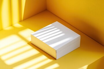 Poster - Bright yellow backdrop highlights a simple white box on a sunny day