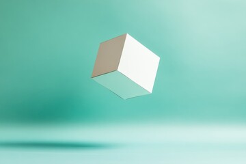 Aufkleber - Floating white cube against a calming turquoise background creating a minimalist aesthetic in modern design