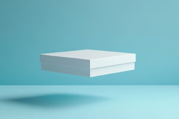 Fototapete - Floating white box on a soft blue background creates an artistic and minimalistic visual experience