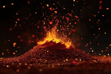 Poster - Vibrant eruption of spices fills the air with color and warmth during culinary preparation in a kitchen setting
