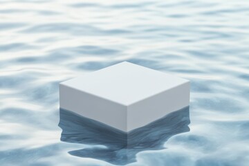 Aufkleber - Floating white cube on calm water creates a surreal and minimalist composition in natural lighting