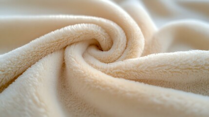Poster - Soft cream colored fleece fabric swirled in spiral pattern showing plush texture and cozy material detail, suitable for backgrounds and textile design projects.