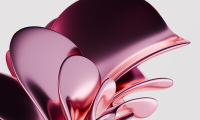Poster - Futuristic Abstract Red Metallic Fluid Sculpture on Light Background