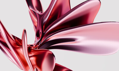 Poster - Glossy Liquid Metal Shapes in Vibrant Red and Pink Tones
