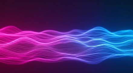 Poster - Abstract smooth lines wave with shining neon light effect, visual data display for presentation background, information technology concept for banner or cover