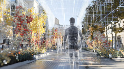 Poster - Neural network, artificial intelligence, social connections, digital database, polygonal mesh 3D illustration
