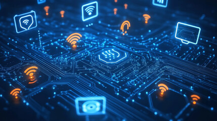 Poster - Artificial intelligence and wireless technology. Global digital network. Internet data security. 3d illustration of polygonal objects with elements of HUD
