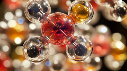 Poster - atom 3d illustration. basis of universe. particle of god, first matter. study of structure of univer