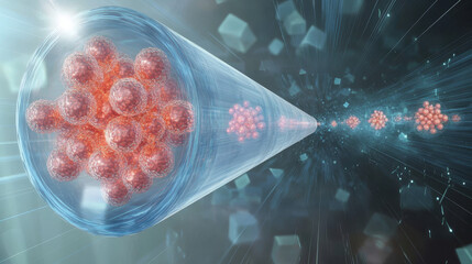 Poster - atom 3d illustration. basis of universe. particle of god, first matter. study of structure of univer